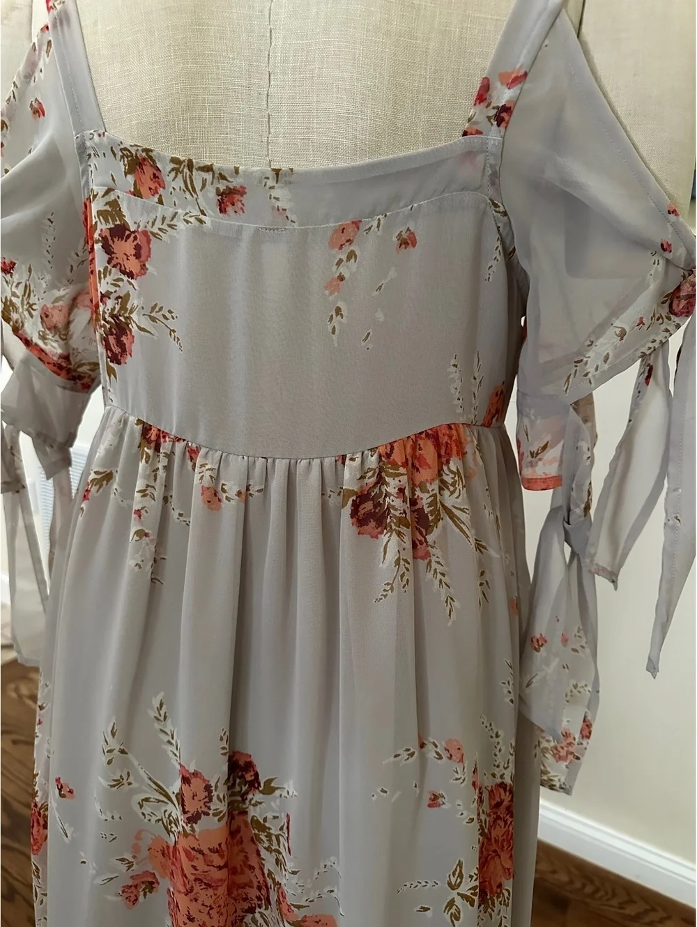 Free People Tied for You Lilac Gray Floral Coral Airy Maxi Dress Size S